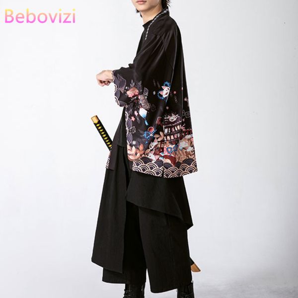 

2022 new summer loose red black japanese samurai streetwear cardigan women men harajuku haori kimono cosplay blouse yukata