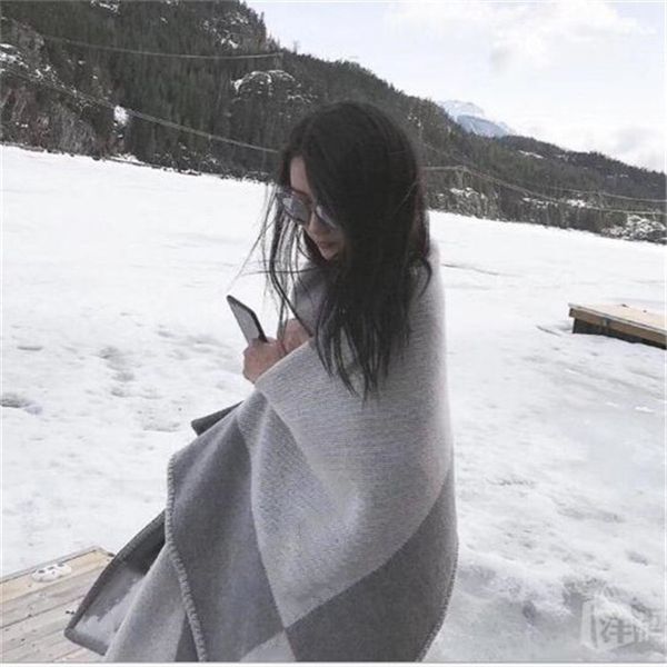 

fashion thick cashmere shawl throw pillow casual sofa cushion wool knitted brand shawl blanket, Blue;gray