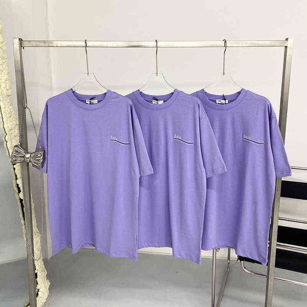 

2022 spring and summer new wave cola t-shirt b home letter embroidery short sleeve taro purple loose men's women's half, White;black