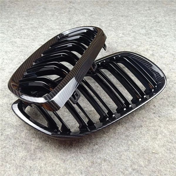 Auto Stoßstange Vorne Gitter Für BMW F10 F20 F22 F30 F32 GT F34 E60 E90 E92 G30 X3 X4 X5 x6 Carbon Muster Dual-lamellen Nieren Grill