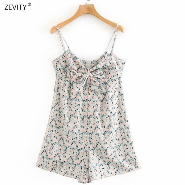 

new 2020 women sweet bow decoration floral print sling playsuits ladies casual slim zipper conjoined shorts chic siamese ds3951 t200704, Black;white