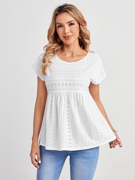 

emery rose dolman sleeve eyelet embroidered peplum tee q6al#, White