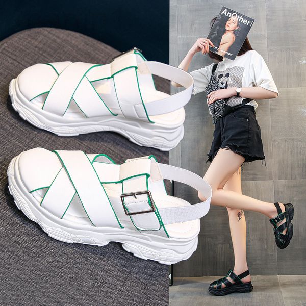 

sandals designer 2022 summer new fashion roman sandals women's muffin thick soled casual shoes baotou hollow out beach shoesa7k1, Black