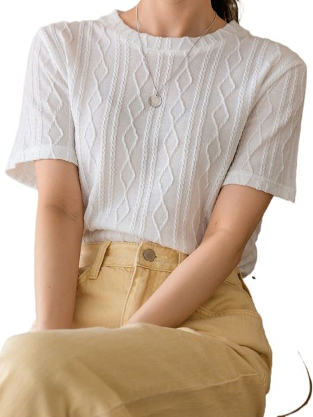 

dazy-less solid cable textured tee m77p#, White