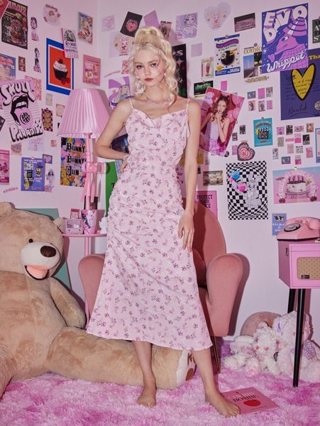 

romwe allover floral print draped neck cami dress 57mz#, Black;gray