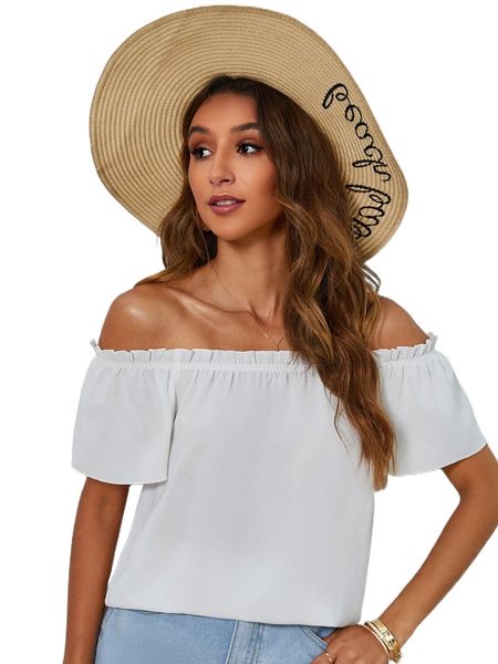 

off shoulder frill trim blouse l6rk#, White