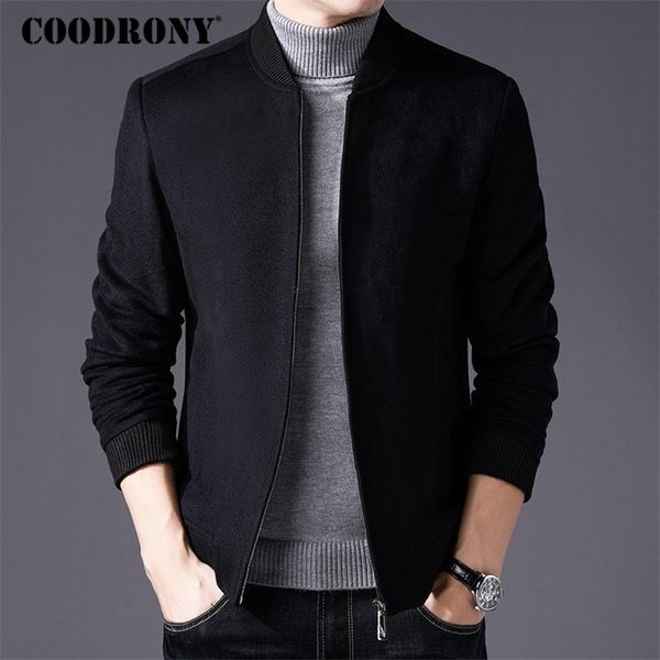 

coodrony men coat winter thick warm wool coat men clothes slim fit pea coat mandarin collar jacket overcoat mens coats c004 201127, Black;brown