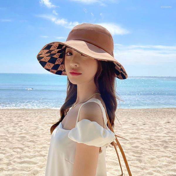 Wide Brim Hats feminino para o chapéu de sol Bucket Women Luxury Designer Brand Beach Fisherman Summer Panamawide Oliv22