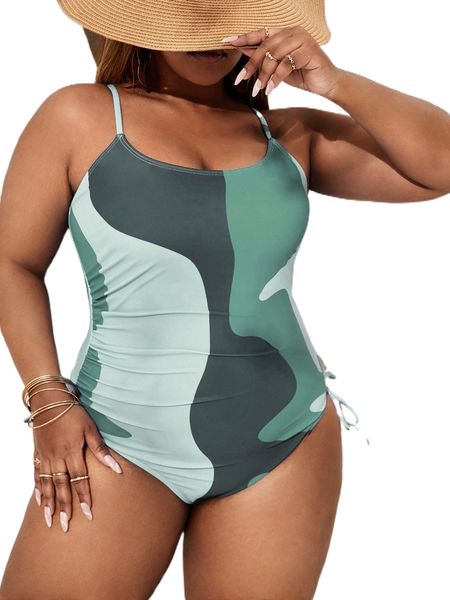 

plus color block one piece swimsuit j07c#, White;black