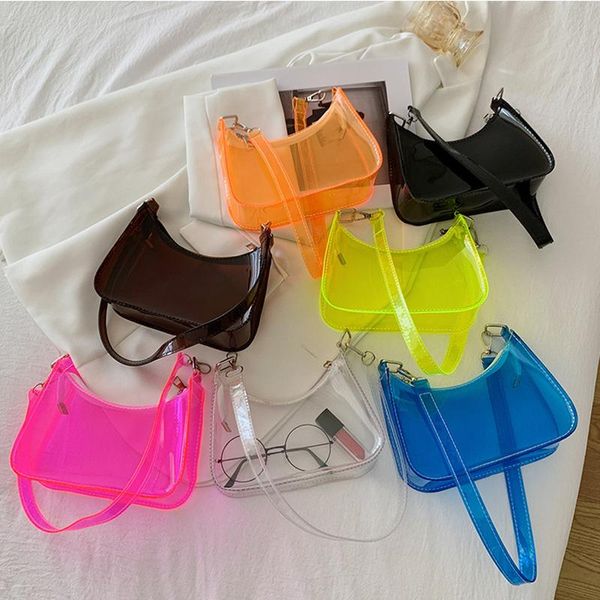 Sacos de noite Bolsa de gel fluorescente mini bolsa de ombro feminina transparente transparente elegante bolsa de axila feminina bolsa de telefone 2022 TrendEvening