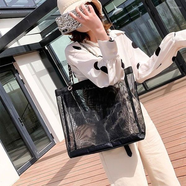 Opbergzakken Luxe Design Mesh Tas Transparante Strand Tote Grote 2022 Zomer Winkelen Beroemde Designer Capaciteit Schouder Handtassen Opslag