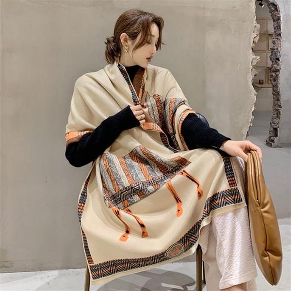 

2020 winter scarf women cashmere scarf new fashion warm foulard lady horse scarves color matching thick soft shawls wraps294m, Blue;gray