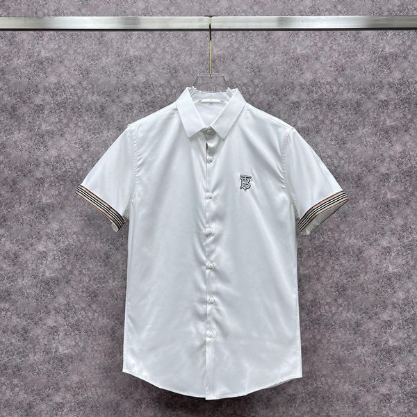 

men's casual shirts designer trendy fashion ribbon shirt 2022 summer new tb embroidery small label short sleeve shirt men's thin s, White;black