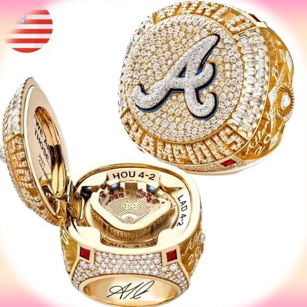 

6 player name soler an albies 2021 2022 world series baseball braves team championship ring with wooden display box souvenir men fan155, Golden;silver