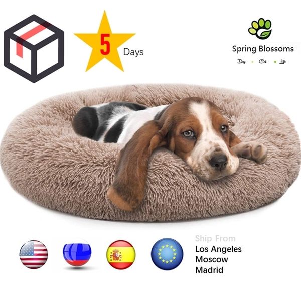 Linha no exterior Donut Dog Cat Bed Coloque macio macio Pet Anti Slip Machine Washable Aquecimento melhorado Sono melhorado para cães LJ200918