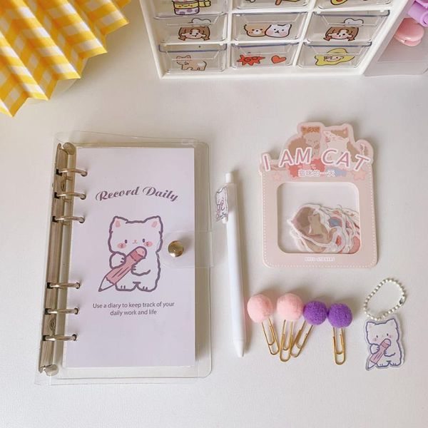 Note de notas de diário notebooks de caderno de desenho de bloco de bloco kawaii a6 planejador de bricolage com caneta adesivo de clipe de papel de urso