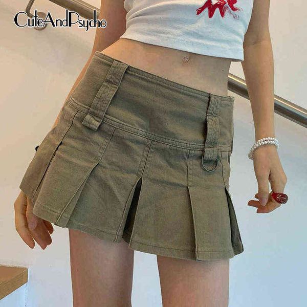 

low waisted y2k pleated denim skirts retro grunge fairycore khaki clothes club aesthetic fashion mini skirts cuteandpscho y220426, Black