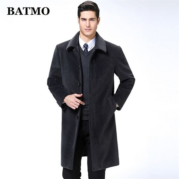 

batmo new arrival autumn&winter cashmere long trench coat men men s jackets warm coat plus size m xxxl 9188 lj201110, Black