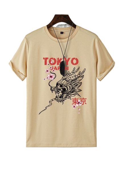 

men chinese dragon & floral print tee c5su#, White;black