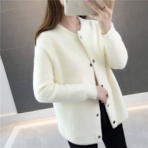 

autumn clothing mink fur and winter sweater coat womens loose velvet longsleeved cardigan y200720, White;black