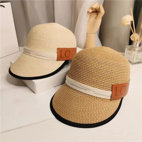 

2022 fisherman straw ancient letters straw plait cap leisure versatile equestrian hat extended eaves sunshade hat straw hat lady summer, Blue;gray