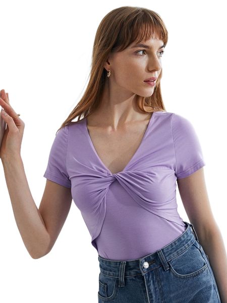 

motf premium silk twist fitted t-shirt f2f7#, White