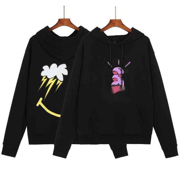 

ts designer hooded sweater tide brand t 22 ravis 3d smiley sweatshirt american hip-hop loose oversize hoodie men and women fashion casual pu, Black