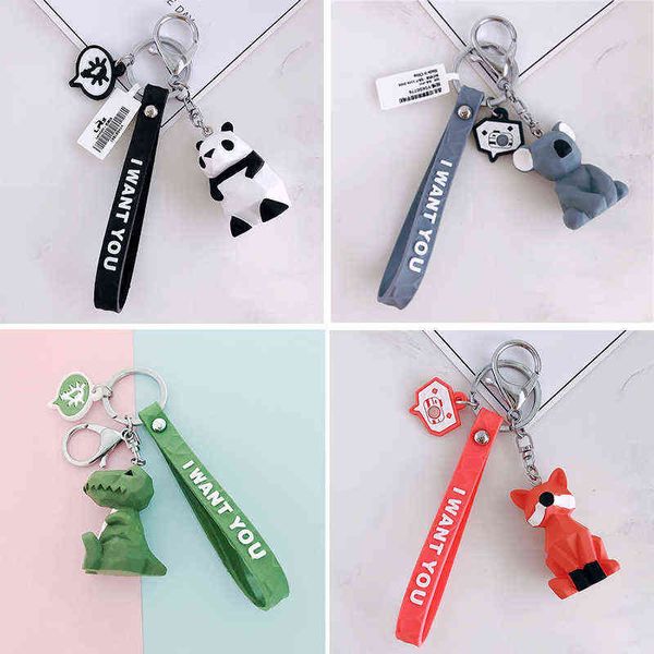 Cartoon Animal Key Ring 10 Styles Presentes infantis meninos e meninas pandas dinossauros coelhos unicórnios sapos raposas koalas