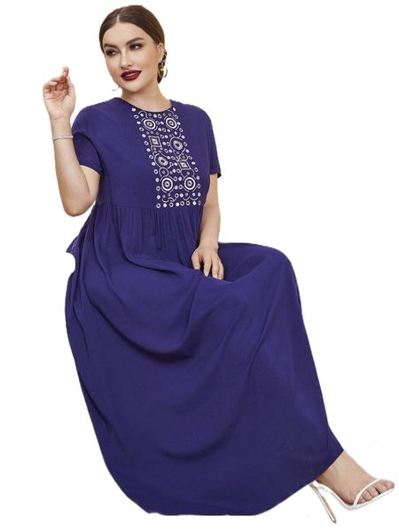 

plus geo embroidery smock dress k6aa#, Black