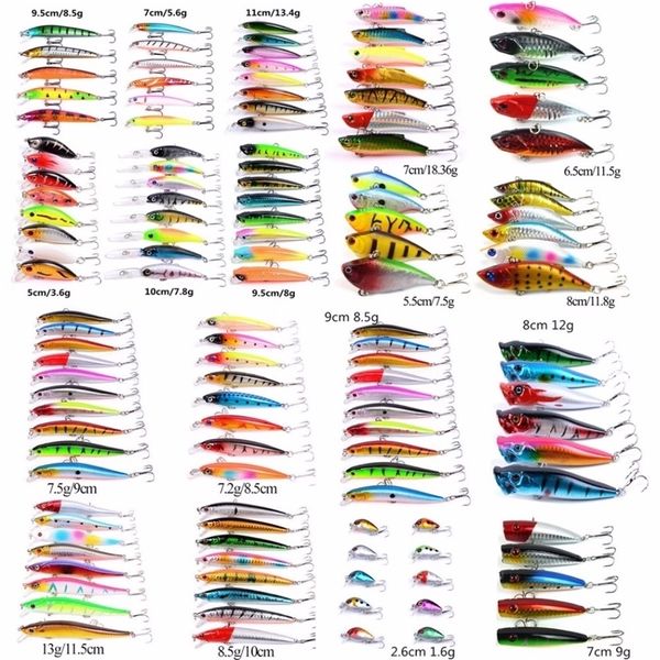 Смешанные наборы рыболовных приманок Crankbait Minnow Popper VIB Soft Lure Bass Baits wobbler Set Реалистичные поддельные рыболовные приманки Снасти 220702