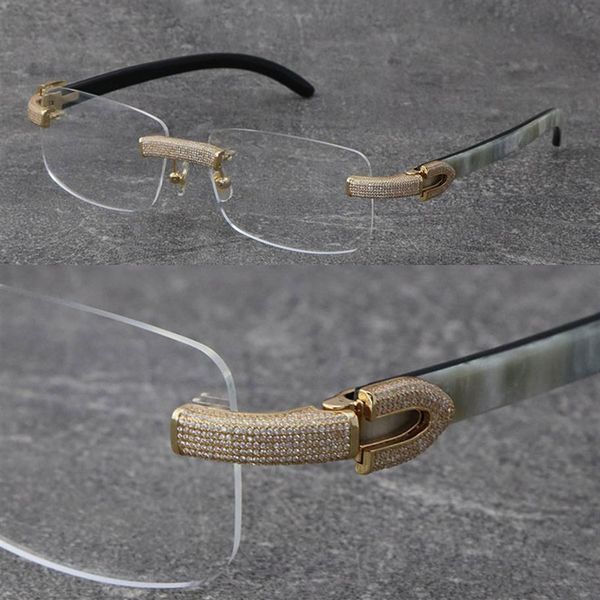 

whole new black mix white buffalo horn frames eyewear rimless micro-paved diamond set glasses male and female 18k gold frame g317p, Silver