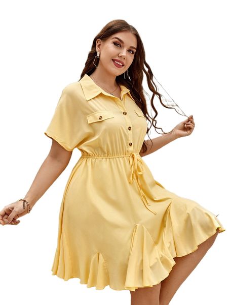 

sxy plus batwing sleeve knot front godet hem shirt dress o9ah#, Black