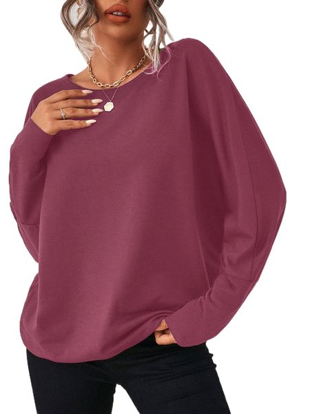 

solid batwing sleeve sweatshirt o8sc#, Black