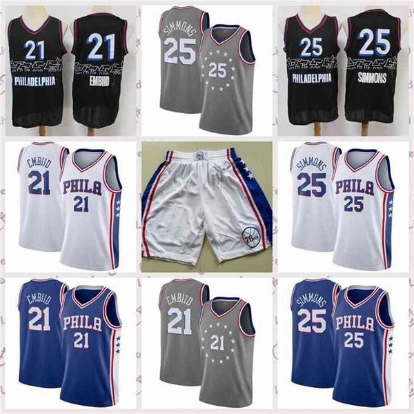 

sj98 2021 low-priced men retro basketball joel 21 embiid ben 25 simmons vintage breathable shorts size s-2xl blue white black red