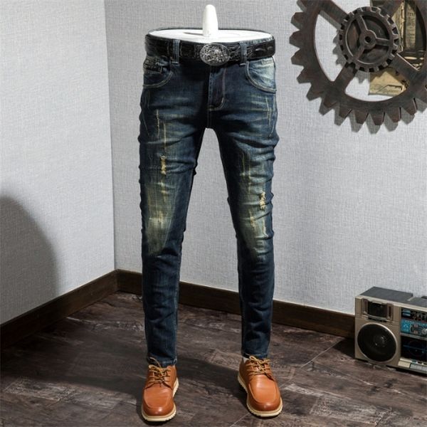 

young men skinny jeans size 38 scratching denim pencil pants hip hop streetwear jeans men 220629, Black
