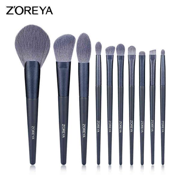 Ferramentas de maquiagem Zoreya 10 pcs pincel conjunto kit azul macio fibra olho rosto de alta qualidade cosméticos caixa de cabelo sintética presente220422