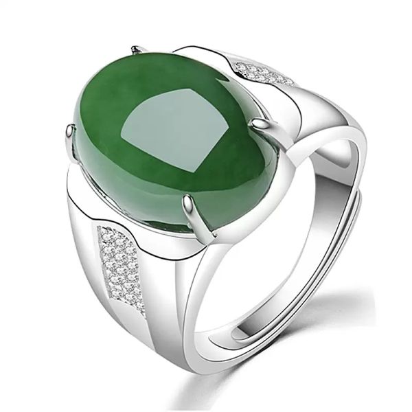 Splitterring Frauen Schmuck Emerald Edeles Jade Oval Green Jade Verstellbarer Stein Jasper Ringe