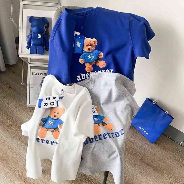 

summer new ader error highquality teddy bear shortsleeved tshirt korean trend ins loose men and women couples round neck top, White