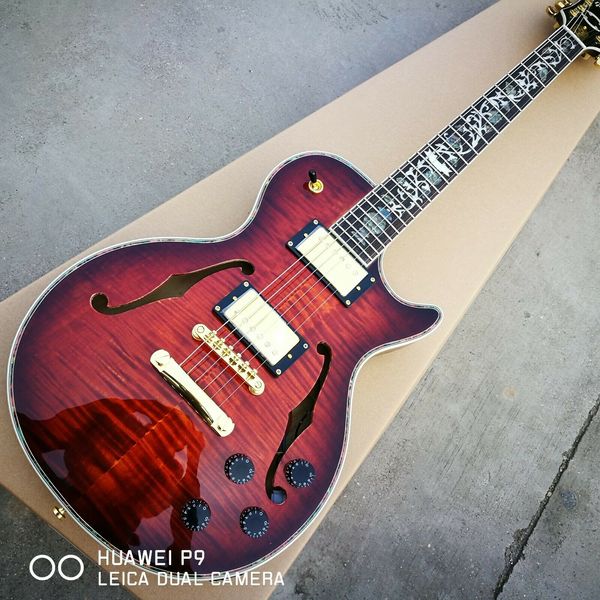 

diy brand new q double hollow f hole 6 string electric guitar