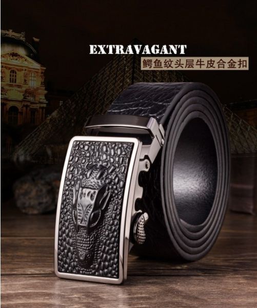 

2022 men's leather crocodile grain leather lead layer cowhide automatic buckle commercial belt, Black;brown
