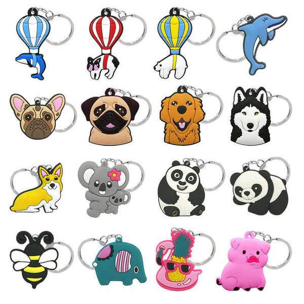 

keychains 1pcs pvc key chain cute animal cartoon rings dog pig panda koala bee dolphin pattern holders car s pendant accessories, Silver