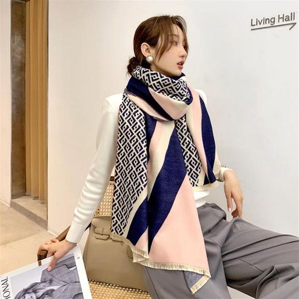 

2020 winter scarf women cashmere scarf new fashion warm foulard lady scarves color matching thick soft shawls wraps2045, Blue;gray