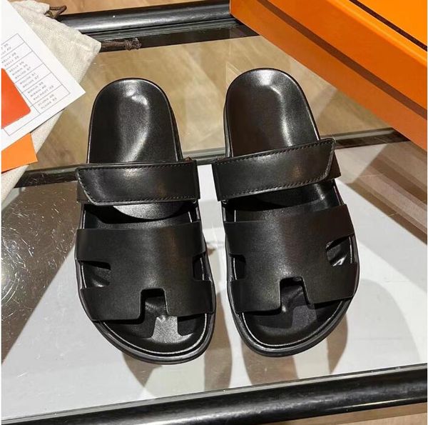 

2022designer sandals chypre slippers beach classic flat sandal luxury summer lady leather flip flops men women slides 35-45, Black