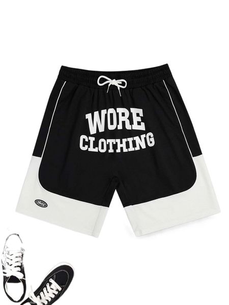 

men letter graphic two tone patch detail shorts j839#, White;black