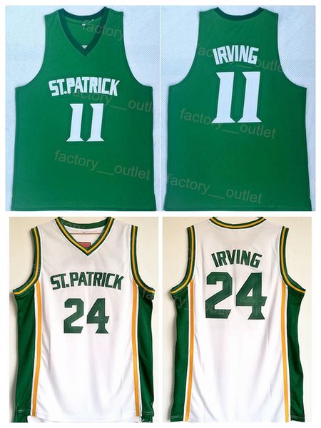 High School ST Patrick Basketball 11 24 Kyrie Irving Jersey Team Verde Colore bianco Puro cotone per gli appassionati di sport Università Traspirante College Cucito Alta qualità