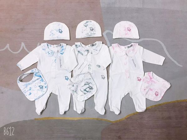 

baby rompers set designer children's long sleeve cotton letter jumpsuits + hat,bib newborn gift y224261, Blue