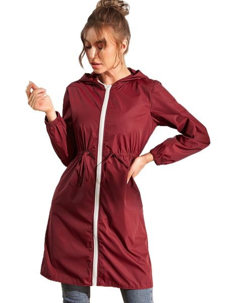 

drawstring waist zipper up hooded jacket q3qs#, Black;brown