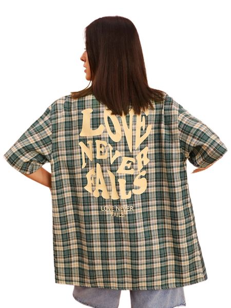 

plaid & slogan graphic drop shoulder blouse j9uo#, White