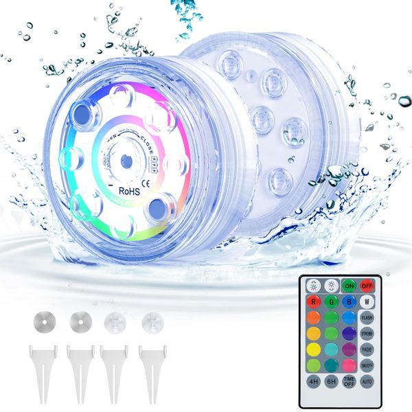 Luci per Stagno 2 Confezioni Luci Subacquee 13 Perline LED 16 Colori 4 Modalità Cambiabili LED Sommergibile Dimmerabile per Vasca da Bagno Piscina con Ventose Magnetiche per Controllo Remoto