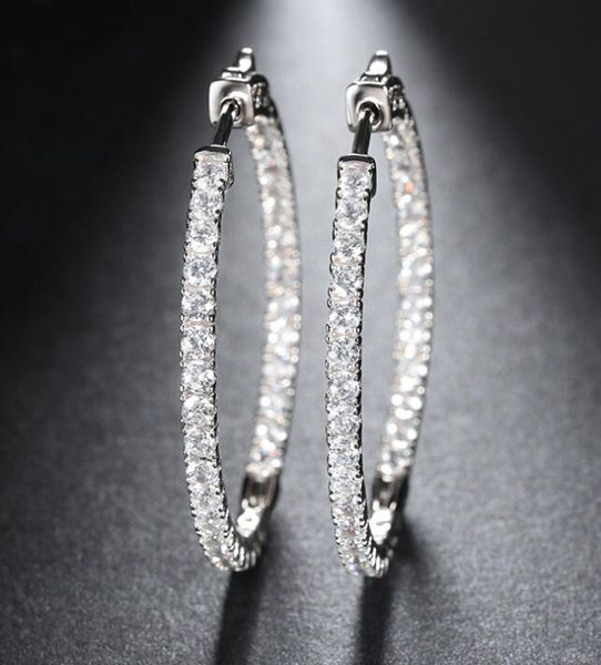 

14k plated gold hoop earrings women's earrings are full diamond platinum hoop huggie circles, Golden;silver